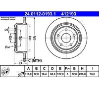 ATE Disque de frein arrière 24.0112-0193.1 plein – 1 pièce