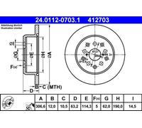2x Disque de frein plein 24.0112-0703.1 ATE pour LEXUS GS IS I IS SportCross