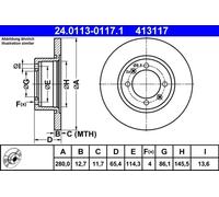 2x Disque de frein ATE 24.0113-0117.1 convient pour SAAB