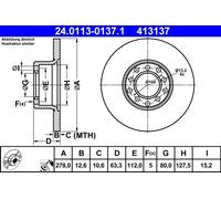 ATE Disque de frein 24.0113-0137.1 avant plein 1 pièce