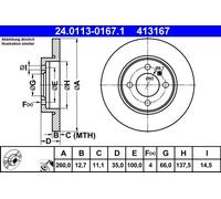 ATE Disque de frein 24.0113-0167.1 pour BMW 3 (E30) 1.6 1987-1991