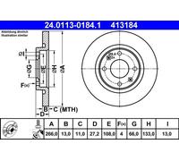 2x Disque de frein plein 24.0113-0184.1 ATE pour CITROËN PEUGEOT