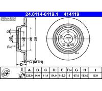 Disque de frein ATE 24.0114-0119.1 arrière, plein, à haute teneur en carbone, 1 pièce
