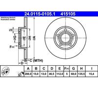 ATE Disque de frein 24.0115-0105.1 – avant, plein, à haute teneur en carbone, 1 pièce