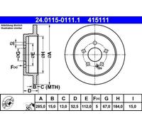 Disque de frein ATE 24.0115-0111.1 arrière, plein, 1 pièce