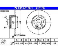 2x Disque de frein plein 24.0116-0106.1 ATE pour CITROËN PEUGEOT FIAT