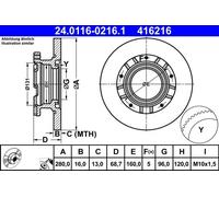 2x Disque de frein plein 24.0116-0216.1 ATE pour FORD TRANSIT Autobus/Autocar