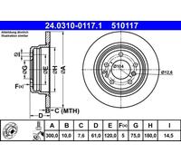 2x Disque de frein plein 24.0310-0117.1 ATE pour BMW 5 5 Touring