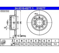 2x Disque de frein plein 24.0310-0277.1 ATE pour SEAT VW SKODA AUDI