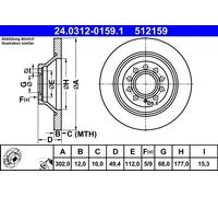 ATE Disque de frein Power Disc 24.0312-0159.1 Arrière plein – 1 pièce