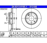 2x Disque de frein plein 24.0313-0185.1 ATE pour PEUGEOT CITROËN