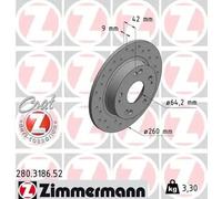 2x Disque de frein plein 280.3186.52 ZIMMERMANN pour HONDA CIVIC VIII Hatchback
