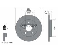 Textar Disque de frein arrière 92164103 Ø259 mm – 2x pour Toyota Auris E15 1.6/1.4