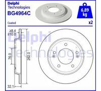 2x Disque de frein plein BG4964C DELPHI pour HYUNDAI KIA