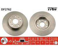 Disque de frein TRW DF2762 arrière, plein, 1 pièce