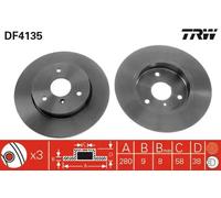 2x Disque de frein plein DF4135 TRW pour SMART CITY-COUPE ROADSTER CABRIO