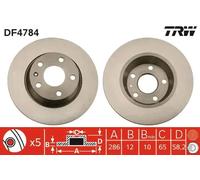Disque de frein TRW DF4784 à l'arrière, plein, 1 pièce