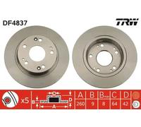 Disque de frein TRW DF4837 arrière, plein, 1 pièce