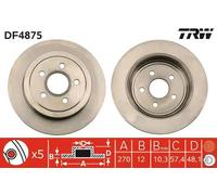Disque de frein TRW DF4875 arrière, plein, 1 pièce