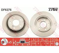 Disque de frein TRW DF6376 arrière, plein, 1 pièce