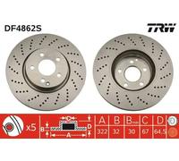 TRW Disque de frein DF4862S avant – perforé, rainuré, à haute teneur en carbone – 1 pièce