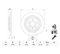Bosch Disque de frein 0 986 479 E85 Ø302 mm arrière aéré pour Volvo – 2 pièces