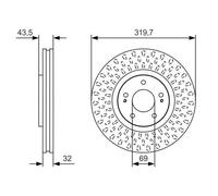 2x Disque de frein ventilé 0 986 479 T01 BOSCH pour MITSUBISHI LANCER VI