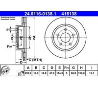 2x Disque de frein ventilé 24.0116-0138.1 ATE pour NISSAN RENAULT