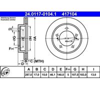2x Disque de frein ventilé 24.0117-0104.1 ATE pour SUZUKI VITARA