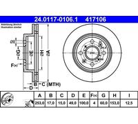 ATE Disque de frein 24.0117-0106.1 Avant ventilé 1 pièce