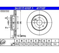 2x Disque de frein ventilé 24.0117-0107.1 ATE pour DAIHATSU SUBARU