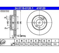 2x Disque de frein ventilé 24.0118-0120.1 ATE pour MITSUBISHI PROTON