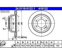 2x Disque de frein ventilé 24.0118-0122.1 ATE pour ISUZU OPEL