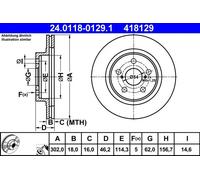 Disque de frein ATE 24.0118-0129.1 avant, ventilé, 1 pièce