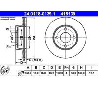 2x Disque de frein ventilé 24.0118-0139.1 ATE pour NISSAN MICRA II