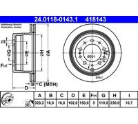 Disque de frein ATE 24.0118-0143.1 arrière, ventilé, 1 pièce
