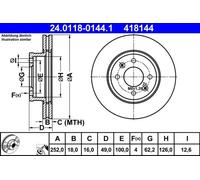 2x Disque de frein ventilé 24.0118-0144.1 ATE pour HYUNDAI KIA
