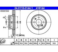 2x Disque de frein ventilé 24.0118-0144.1 ATE pour KIA HYUNDAI