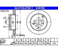 2x Disque de frein ventilé 24.0118-0150.1 ATE pour MAZDA CX-7
