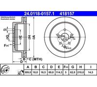 Disque de frein ATE 24.0118-0157.1 arrière, ventilé, 1 pièce