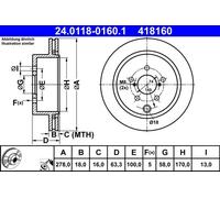 Disque de frein ATE 24.0118-0160.1 arrière, ventilé, 1 pièce