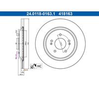 2x Disque de frein ventilé 24.0118-0163.1 ATE pour HYUNDAI SANTA FE IV