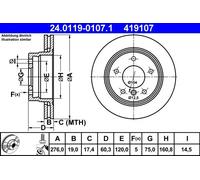 ATE Disque de frein 24.0119-0107.1, arrière ventilé, haute teneur en carbone, 1 pièce