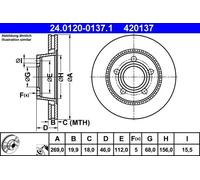 Disque de frein ATE 24.0120-0137.1 arrière, ventilé, 1 pièce