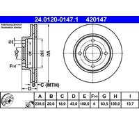 2x Disque de frein ventilé 24.0120-0147.1 ATE pour FORD MAZDA
