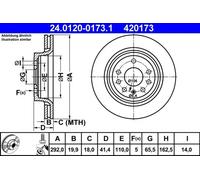 Disque de frein ATE 24.0120-0173.1 arrière, ventilé, 1 pièce