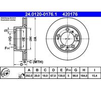 2x Disque de frein ventilé 24.0120-0176.1 ATE pour PORSCHE BOXSTER