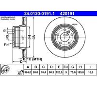 2x Disque de frein ventilé 24.0120-0191.1 ATE pour BMW X5