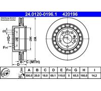 Disque de frein ATE 24.0120-0196.1 arrière, ventilé, 1 pièce