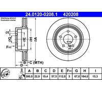 ATE Disque de frein 24.0120-0208.1 arrière, ventilé, à haute teneur en carbone, 1 pièce